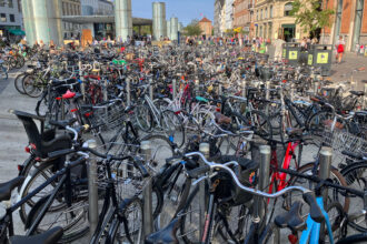 A bicycle parking area at the Nørreport transit station in Copenhagen, an unusually bike-friendly city. Credit: Dan Gearino/Inside Climate News