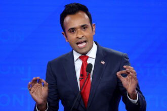 Republican presidential candidate Vivek Ramaswamy participates in the NewsNation Republican Presidential Primary Debate at the University of Alabama Moody Music Hall on December 6. Credit: Justin Sullivan/Getty Images