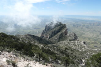 The view from Guadalupe Peak, the highest point in Texas, is often obscured by haze from both local and regional air pollution sources. Credit: Martha Pskowski/Inside Climate News.