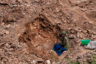 An artisanal cassiterite mine in February 2022 in Manono. The Democratic Republic of Congo is rich with Lithium, an essential mineral for electric car batteries. Credit: Junior Kannah/AFP via Getty Images