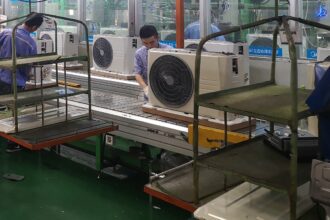 Restrictive safety standards in the U.S. and elsewhere have limited production of propane based air conditioners to just 1 percent of total capacity from 18 assembly lines across China that were retooled to use propane with money from the United Nations. Credit: Feng Hao